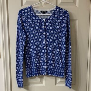 🌷3 for$25🌷Jessica, US XS, Blue & White Geometric Pattern Long Sleeve Cardigan
